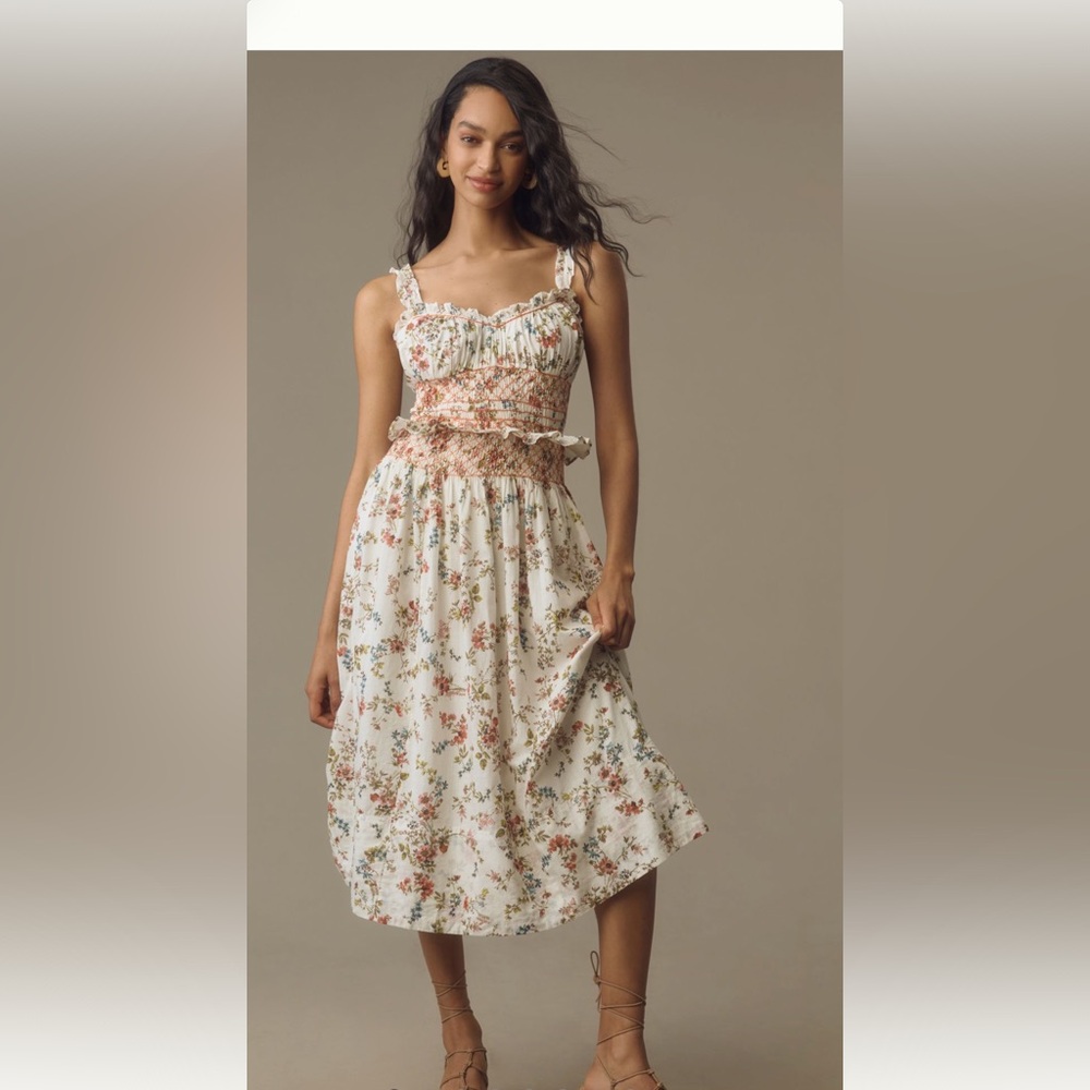 Anthropologie Floral Strappy Dress with Smocked Details